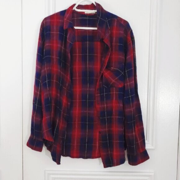 Garage Super Soft Rayon Plaid Red/Blue Flannel Shirt - Picture 7 of 10
